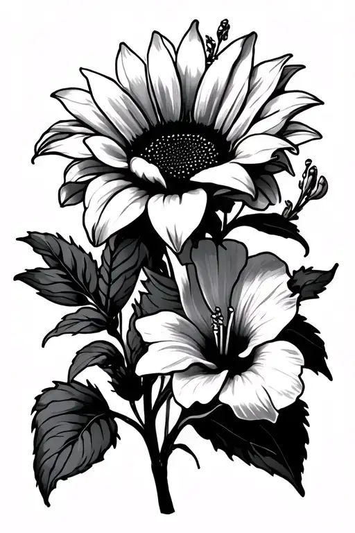 Sunflower And Lupine And Day Lily And Geranium And Rhododendron And Hibiscus