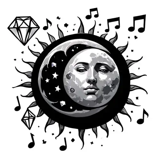 Moon And Sun And Diamond And Music Note