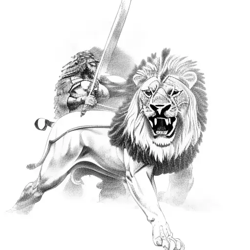 Roman Warrior Fighting A Lion