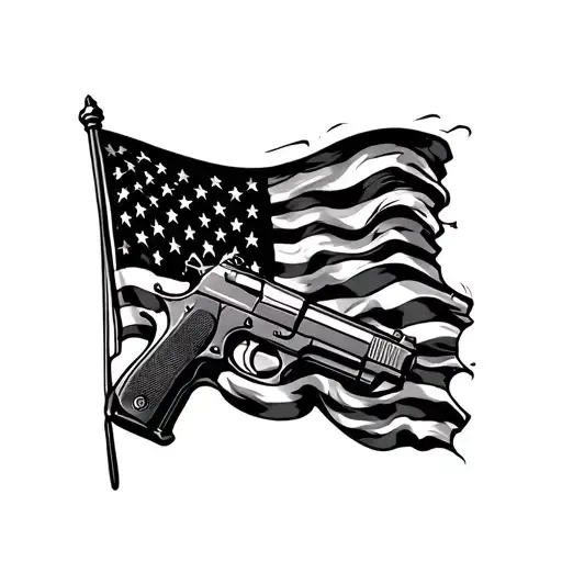 Chicago And Guns And American Flag Waving