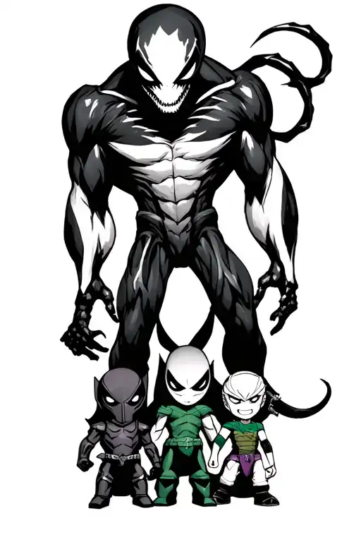 Large Venom 4 Arm Stitch Fusion With Gengar Deadpool And Roronoa Zoro Dolls At His Feet