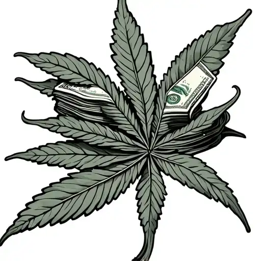 Stack Of Money And Weed Leaf Intertwined