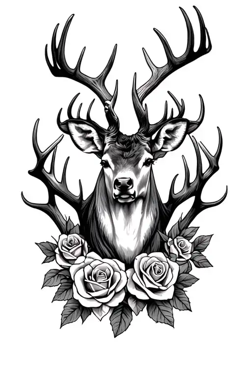 Sdn Initials Inside Buck Antlers With Roses At The Base