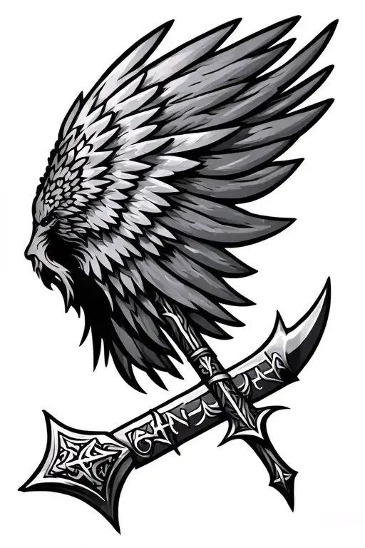 Winged Spear With Viking Runes