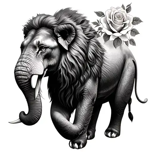 Elephant Lion And Roses