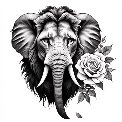 Elephant Face Lion Face And Roses