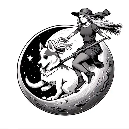 An 11 Year Old Blond Niece Riding A Broomstick With Shakti Moon Cake The Dog