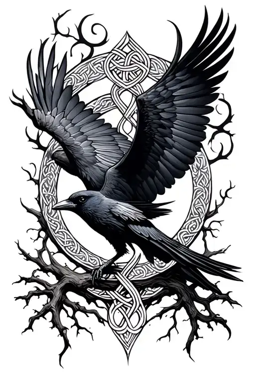 Hati And Skoll Tree Of Life Raven Flying Viking Knot