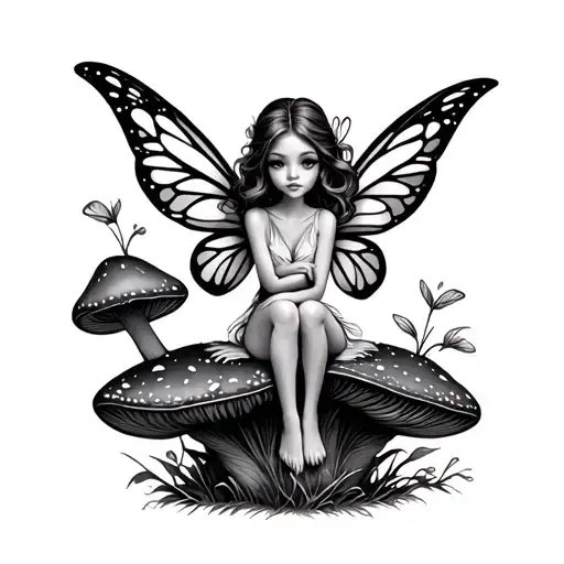 Dainty Fairy Sitting On A Mushroom