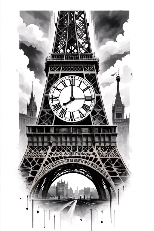 Eiffel Tower With Berlin Wall And Big Ben Clock Face