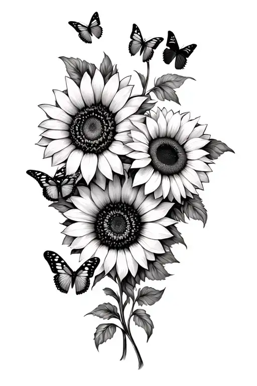 Butterflies And Sunflowers
