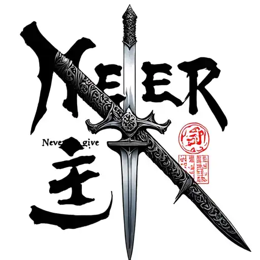 A Sword On The Back Chinese Letters Never Give Up Engraved