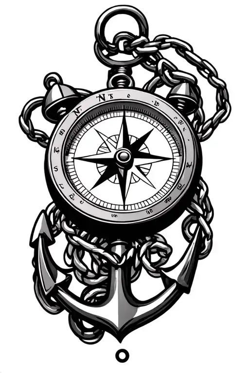A Compass Held Down By A Chain To An Anchor