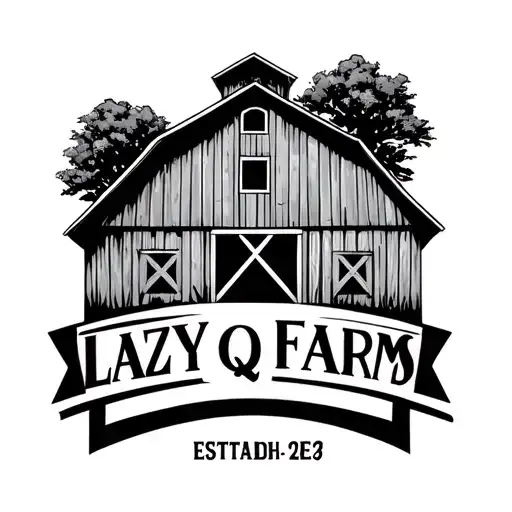 A Farm Style Barn With The Words Lazy Q Farms On It And A Date Established Above