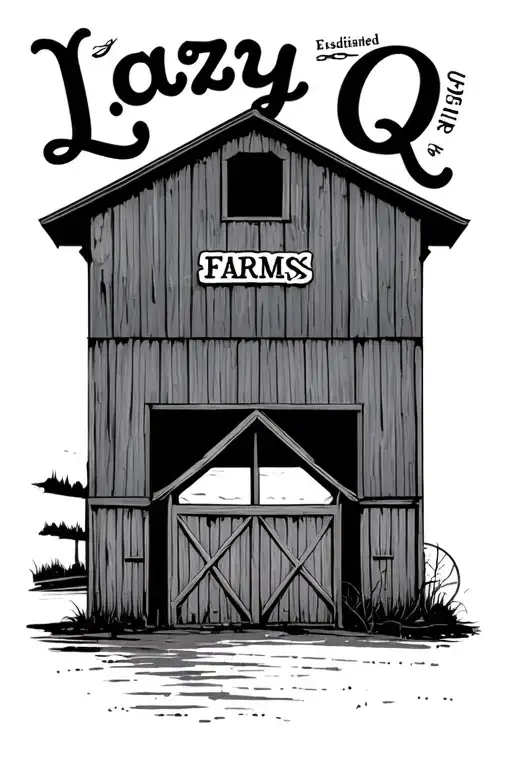 A Farm Style Barn With The Words Lazy Q Farms On It And A Date Established Above