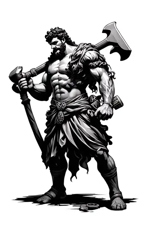 Hephaestus Holding A Hammer And A Wrench Transforming