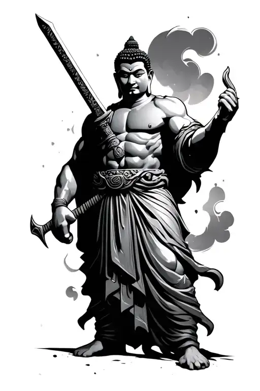 Budda Strong Man Holding Sword