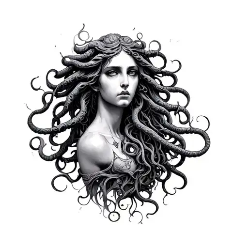 Create An Image Of Medusa Myth In Blackwork Style