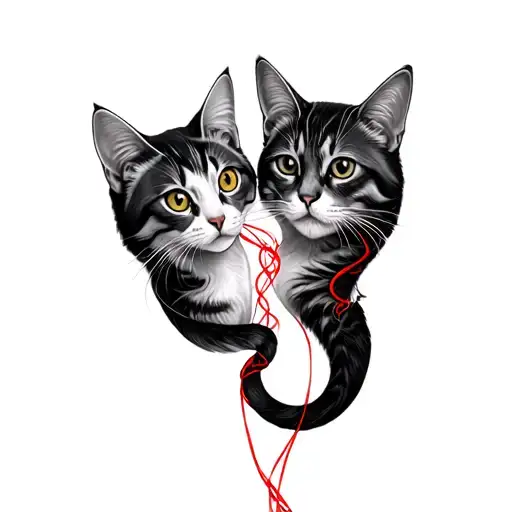 Tattoo With Two Cats Intertwined With Red Thread