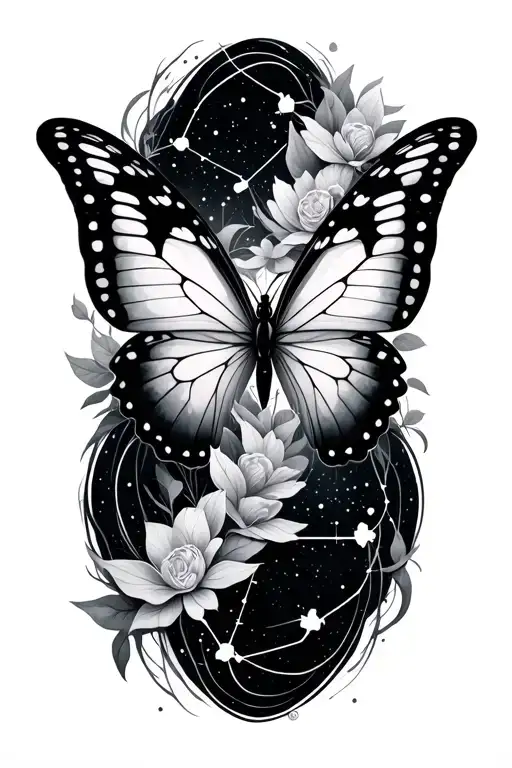 Fading Butterfly And Lyra Constellation Intertwined