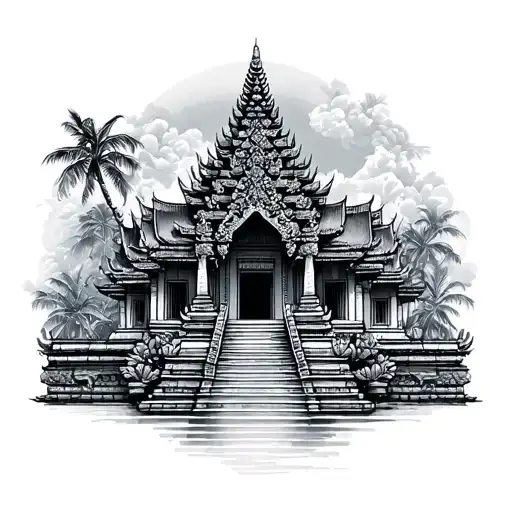 Cambodian Temple And Hawaiian Tribal