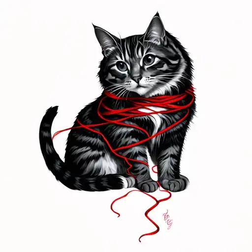 With Two Cats Intertwined With Red Thread