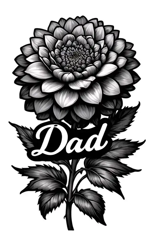 A Dahlia Flower With The Word Dad Going Through The Stem
