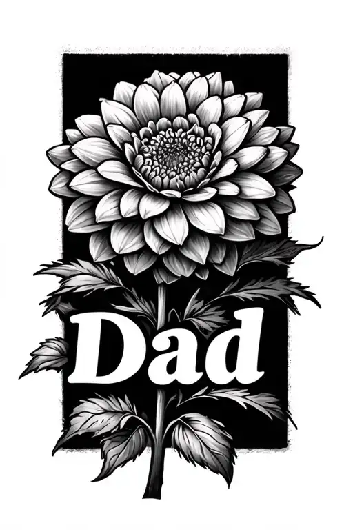 A Small Dahlia Flower With The Word Dad Going Through The Stem