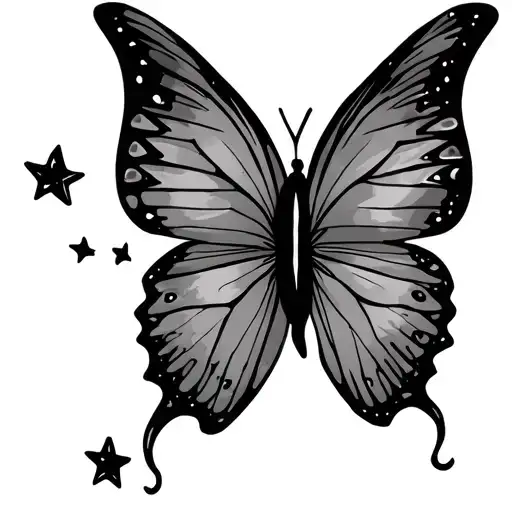Semi Colon Butterfly With 4 Stars Around It