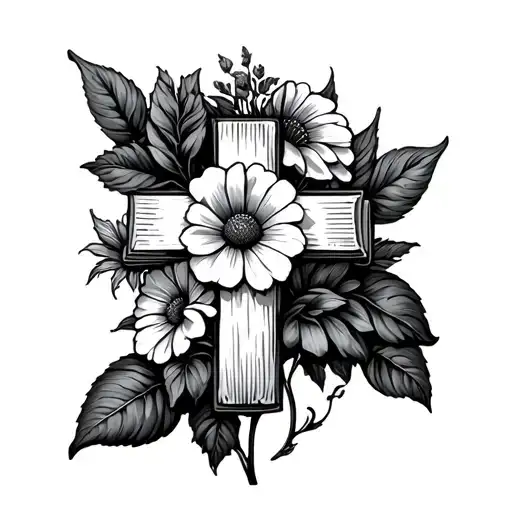 Bible Cross Made Of Flowers Growing