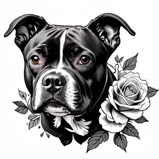 Roses Surrounding Pitbull Dog Tattoo idea
