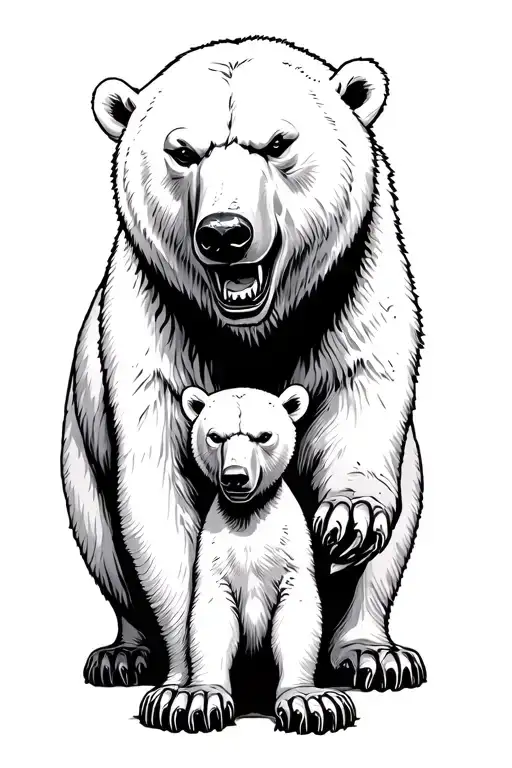 Mama Polar Bear And Son Polar Bear Looking Mean