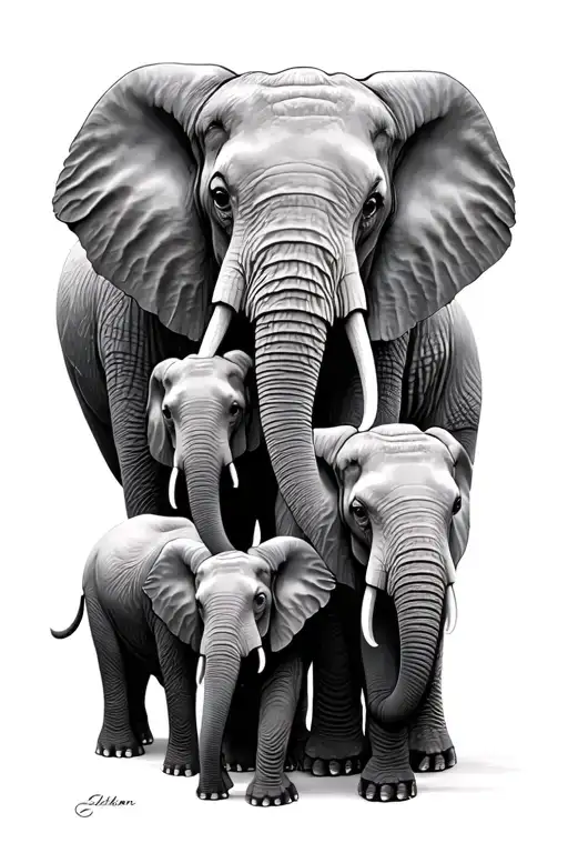 Family Of 5 Elephants