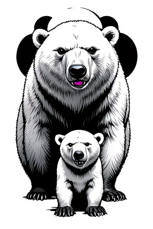 Mama Polar Bear And Son Polar Bear Looking Mean With Colored Eyes