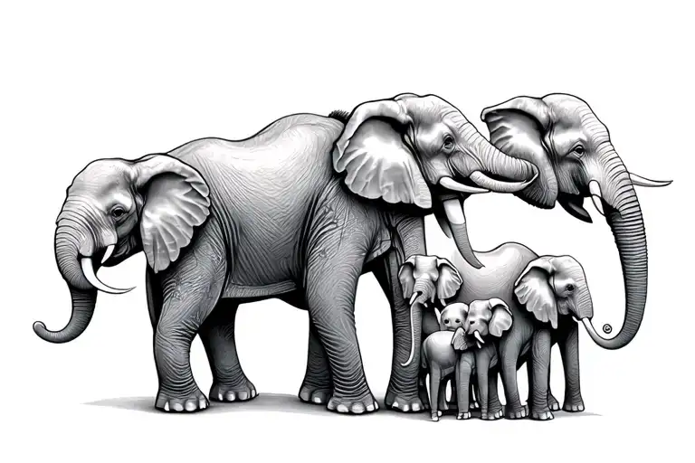 Family Of 5 Elephants