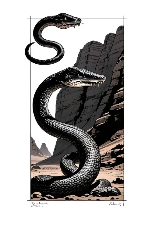 Ouroboros Snake With The Wadi Rum Desert Mountains