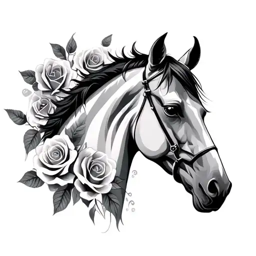 Horse Head And Roses Surrounding
