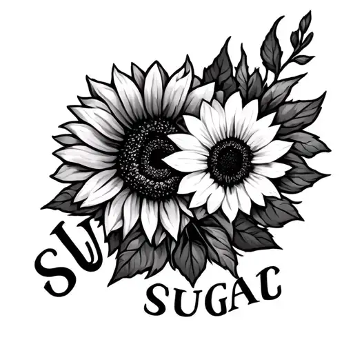 Sleeve Tatto With The Name Suga With A Sunflower
