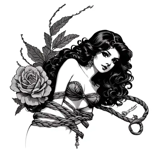 American Traditional Pinup In Shibari Tied