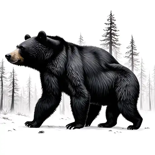 Two Black Bears Walking Through A Forest With Trees