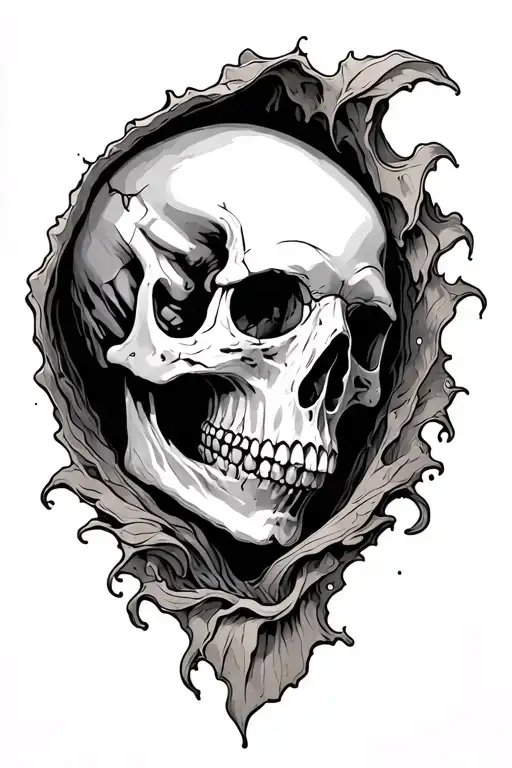 Skull Coming Out Of Calf Skin Opening