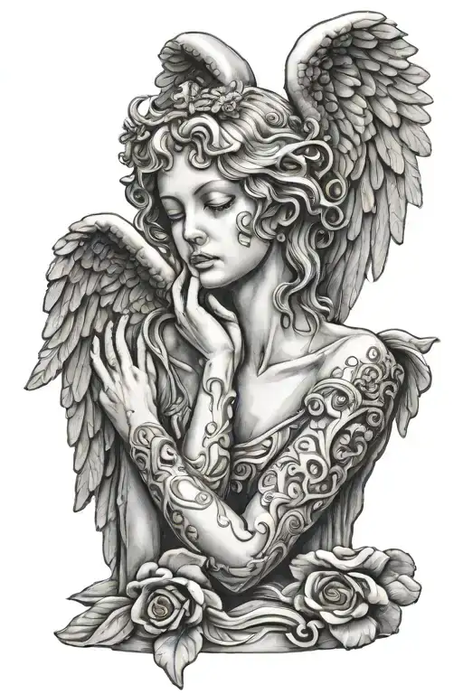 Angel Statue Covering Eyes With Wings
