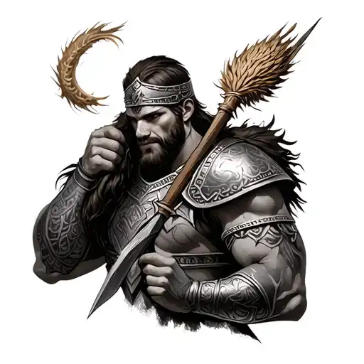 Nordic Warrior Holding Wheit On His Shoulder