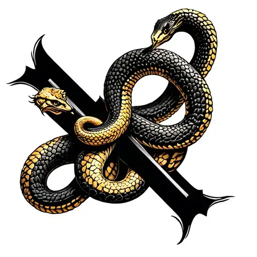 Black Cross Whit Golden Snake
