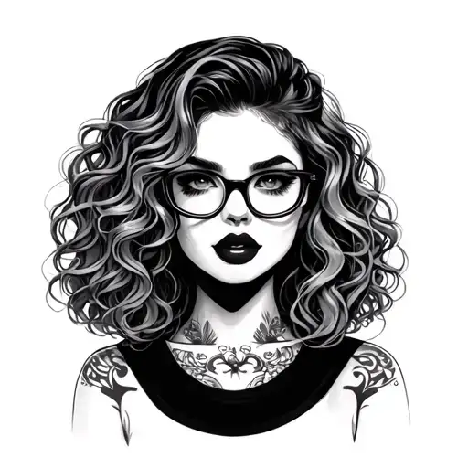 Hot Girl With Glasses And Shoulder Length Curly Hair Big Lips