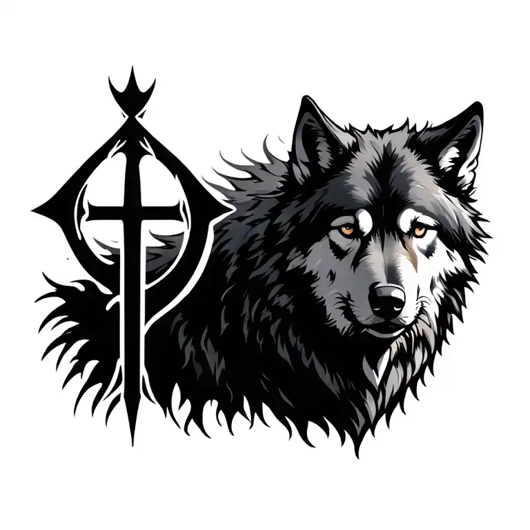 Thurisaz Rune On A Wolf Looking Forward