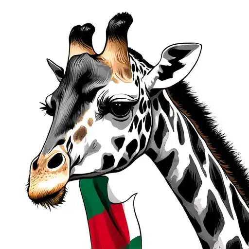 Giraffe With An Italain Flag