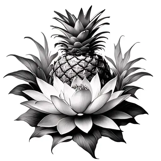 Pineapple Surrounded By Lotus Flower