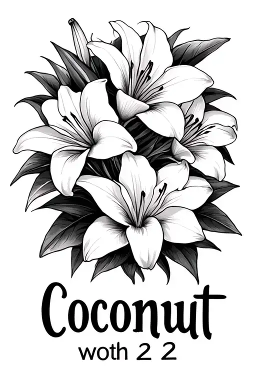 Lillies Surrounding The Name Coconut Woth 2-3 Dog Prints