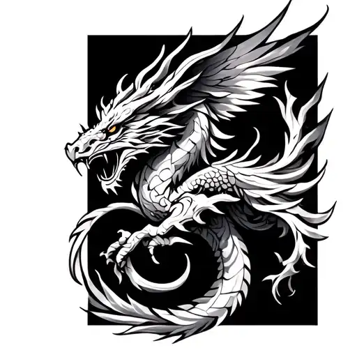 Long Sleeve Tribal Tattoo With A Dragon Mixed Up With A Phoenix